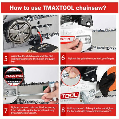 Tronçonneuse à essence puissante TMAXTOOL 62 cm³ 20 pouces avec moteur 2 temps – Parfaite pour l'élagage – Rouge